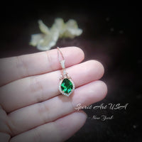 Dainty Emerald Necklace - Rose Gold coated Sterling Silver - Lab Created Green Emerald Pendant - May Birthstone #187