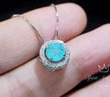 Tiny Paraiba Choker - 18KGP @ Sterling Silver - Halo Round 0.85 CT Blue Paraiba Tourmaline Necklace #103