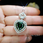 Emerald Necklace - Green Heart 7 CT Double Halo Crown - May Birthstone - Emerald pendant #890