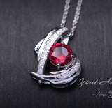 Protective Angel Wing Ruby Necklace Full Sterling Silver White Gold Coated Store Exclusive Design July Birthstone Angel Wing Pendant #825