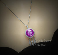 Pink Sapphire Necklace 18KGP @ Sterling Silver Dream Catcher Necklace - 6 CT Round - Large Pink Sapphire Pendant - Dreamcatcher Pendant #771