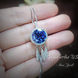 Large Round Blue Sapphire Necklace Gemstone Dream Catcher Necklace Blue Sapphire Pendant 18KGP @ Sterling Silver - September Birthstone #830