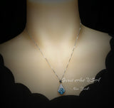 Aquamarine Necklace - Rhombic Style Blue Aquamarine Pendant- 18KGP Sterling Silver - Cushion Cut 6 CT - March Birthstone #599