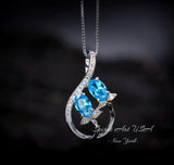 Swiss Blue Topaz Necklace - Sterling Silver Leaf Necklace - Blue Topaz Pendant #329