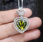 Large Green Peridot Heart Necklace - Full Sterling Silver Made Double Halo Green Heart Peridot Pendant #840