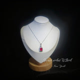 Ruby Necklace Rectangle red Pendant - 18KGP @ Sterling Silver - July Birthstone adjustable chain #299