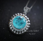 Large Paraiba Necklace - 18KGP @ Sterling Silver - Sunflower Style - 5 ct Blue Paraiba Tourmaline Pendant #406