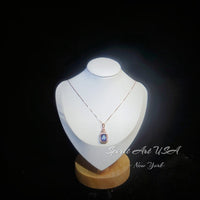 Tanzanite Necklace Rose Gold Sterling Silver 3.5 CT Rectangle Blue Tanzanite Pendant December Birthstone Solitaire Halo #469