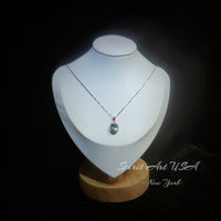 Aquamarine Necklace - Rose Gold Halo Blue Aquamarine Pendant - 18kgp @ Sterling Silver - March Birthstone #300