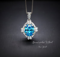 Dainty Swiss Blue Topaz Necklace - Sterling Silver Sim Diamond Blue Gemstone Pendant - November Birthstone 925 Box Chain Topaz Jewelry #130