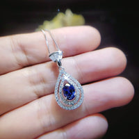 Tanzanite Necklace - December Birthstone - 18kgp @ Sterling Silver - Double Halo Lab Created Tanzanite Pendant Jewelry #435