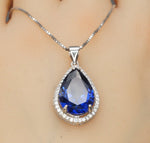 Large Tanzanite Necklace - 18k @ Sterling Silver - Pear 7 CT Blue Teardrop Tanzanite Jewelry Tanzanite Pendant #797