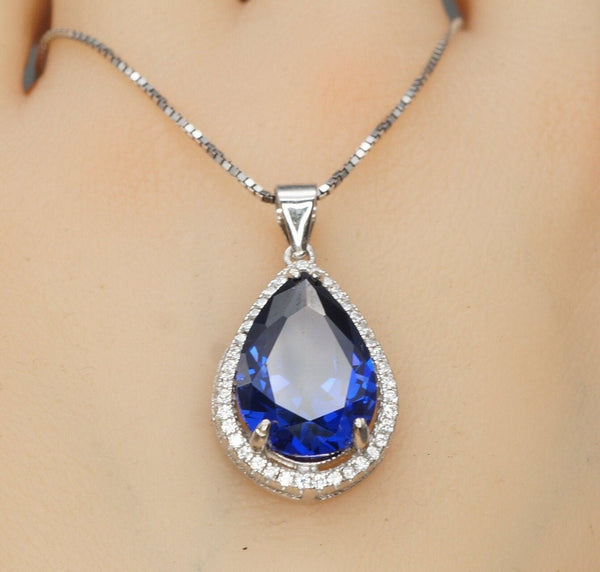 Large Tanzanite Necklace - 18k @ Sterling Silver - Pear 7 CT Blue Teardrop Tanzanite Jewelry Tanzanite Pendant #797