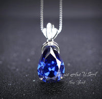 Large Teardrop Tanzanite Necklace - 18KGP Sterling Silver December Birthstone - Pear Cut 7 CT Blue Tanzanite Jewelry #780