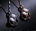 Opal Necklace - 18kGP @ Sterling Silver - Rose Gold - Created White Opal Necklace - Double Oval Opal Leaf Style #127