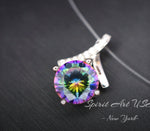 2.2 CT Mystic Topaz Necklace - Gemstone Simple Bowknot Rainbow Topaz Sterling Silver - White Gold plated Minimalist Rainbow Gemstone #101