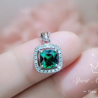 Tiny Square Green Emerald Necklace Sterling Silver May birthstone 6 MM Emerald Jewelry 043