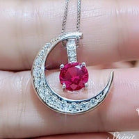 Crescent Moon Ruby Necklace full 925 Sterling Silver Two Pendant One Necklace July Birthstone #226