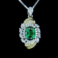 Oval Emerald Necklace - Life Spiral 1.5 CT Green Gemstone Pendant Spiritual Gemstone Flower Silver Gold Halo May Birthstone #641