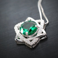 Emerald Necklace Gemstone David Star Style - May Birthstone - Lab Created Emerald Jewelry white gold coated sterling silver #318