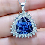 Large Trillion Tanzanite Necklace - Sterling Silver Solitaire Halo December Birthstone Triangle Lab Created Energic Tanzanite Pendant #774