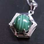 Genuine Malachite Necklace Silver - 925 Sterling Silver Green Malachite Pendant , Geometric Hexagonal Malachite Jewelry #137