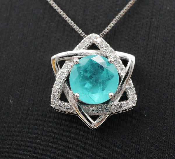 Paraiba Necklace - 18kgp @ Sterling Silver - Gemstone Star of Star Blue Paraiba Tourmaline Pendant #201