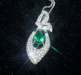 Tiny Emerald Teardrop Necklace Sterling Silver Butterfly Necklace 0.6 Ct Sim Gemstone White gold coated May Birthstone #385