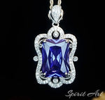 Large Rectangular Tanzanite Necklace Royal Gemstone Flower White Gold Coated Sterling Silver 10 CT LAB Created Blue Tanzanite Pendant #864