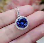 Large 10mm Tanzanite Necklace - Full Sterling Silver Solitaire Round Lab Created Energic Tanzanite Pendant December Birthstone #502