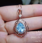 Sky Blue Aquamarine Necklace - Rose Gold Coated sterling Silver Flower Teardrop Large Aquamarine Pendant #639