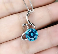 Blue Topaz Necklace - Sterling Silver Swan Pendant - 2 Ct Blue Topaz White Gold Coated Solitaire Single Simple Bird Pendant #162