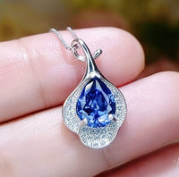 Tanzanite Necklace - 18KGP Sterling Silver Petal Jewelry - Solitaire Teardrop Genuine Lab Created Tanzanite Jewelry #426