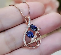 Rose Gold Leaf Tanzanite Necklace - Sterling Silver Leaf Double Stone December Birthstone Tiny Deliciated Tanzanite Pendant #393