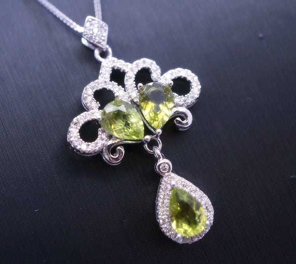 Natural Green Peridot Necklace - Gemstone Phoenix Peacock Genuine Peridot Pendant -18kgp sterling silver #617