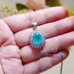 Double Gemstone Halo Paraiba Tourmaline Necklace - 18KGP @ Sterling Silver - 2.8 CT Oval Cut - Large Blue Tourmaline Jewelry #571