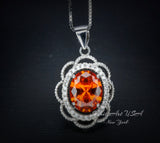 Sunstone Necklace - Sterling Silver Flower Style - Tangerine Orange Sapphire Pendant - Red Orange Sunstone Jewelry - 18KGP #265