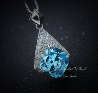 Aquamarine Necklace - Rhombic Style Blue Aquamarine Pendant- 18KGP Sterling Silver - Cushion Cut 6 CT - March Birthstone #599