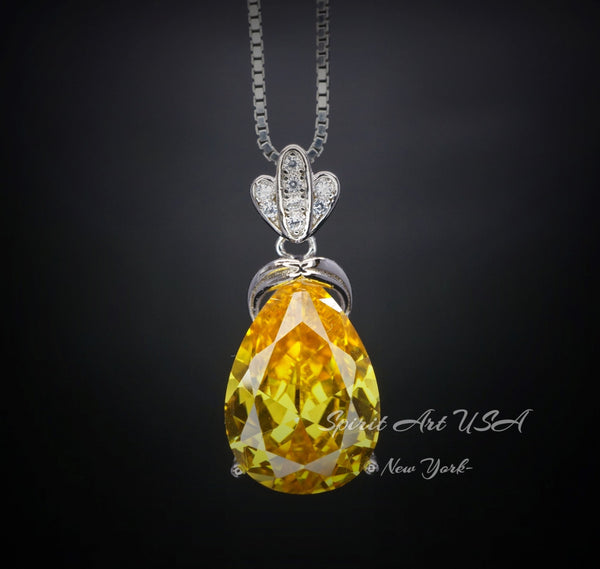 Human Created Yellow Moissanite diamond - 18kgp @ Sterling Silver Created Citrine Diamond Crown Style - 6 CT Yellow Moissanite Pendant #597