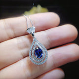 Tanzanite Necklace - December Birthstone - 18kgp @ Sterling Silver - Double Halo Lab Created Tanzanite Pendant Jewelry #435