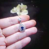 Tanzanite Necklace - December Birthstone - 18kgp @ Sterling Silver - Double Halo Lab Created Tanzanite Pendant Jewelry #435