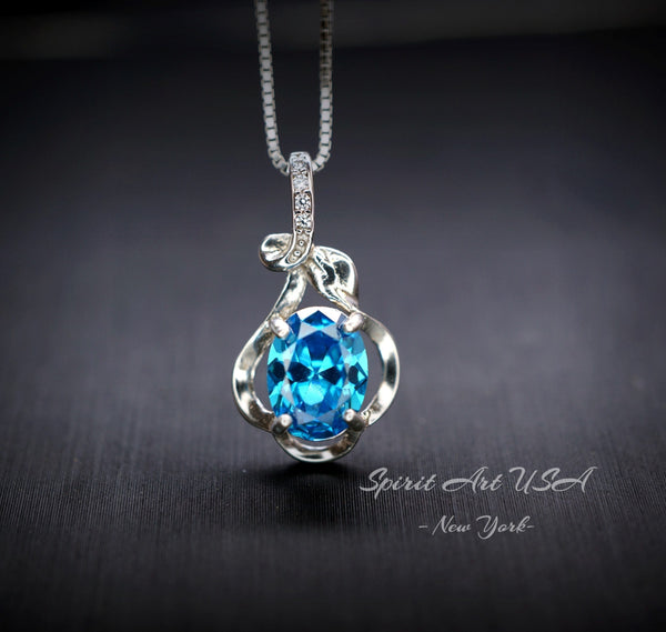 Sterling Silver Flower Topaz Necklace - Swiss Blue Simple Topaz Jewelry November Birthstone #150