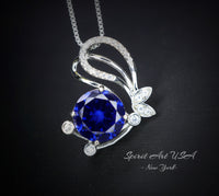 Round Tanzanite Necklace - Sterling Silver Butterfly Necklace - December Birthstone - 18KGP - Lab Created Energic Tanzanite Pendant #548