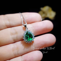 Teardrop Emerald Necklace Sterling Silver Gemstone Pear Halo White Gold Plated 2.5 CT Green Emerald Pendant jewelry #138