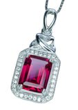 Ruby Necklace - Rectangle Ruby Pendant - 18KGP @ Sterling Silver - July Birthstone #299