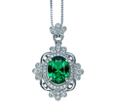 Luxury Emerald Necklace, Gemstone Flower - 18KGP @ Sterling Silver - Victoria Style Green Emerald Pendant - May Birthstone #625