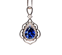 Tanzanite Necklace - Rose Gold 925 Sterling Silver Gemstone Flower Petal Leaf Pear Lab Created Tanzanite Pendant Jewelry #708