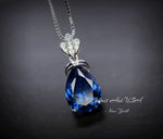 Large Teardrop Blue Sapphire Necklace - 18KGP Sterling Silver September Birthstone - Pear 7 CT Blue Sapphire Jewelry #794