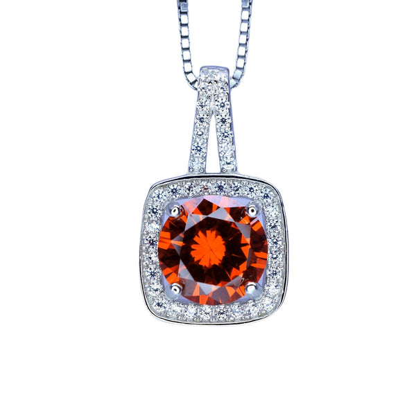 Red Orange Sunstone Necklace - Tangerine Orange Sapphire Pendant - High Quality Square Sterling Silver 2 CT Jewelry #267