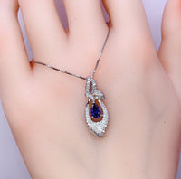 Tiny Teardrop Tanzanite Necklace - 18KGP @ Sterling Silver - Gemstone Butterfly Style - Lab Created Blue Tanzanite Pendant #320